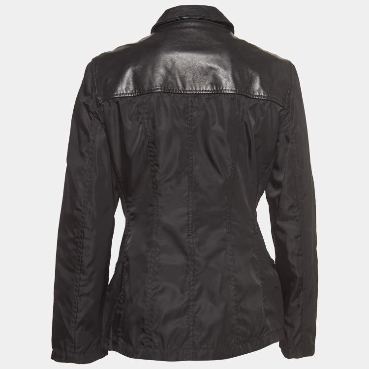 Pre Owned Prada Vintage Black Nylon & Leather Zip Front Jacket L