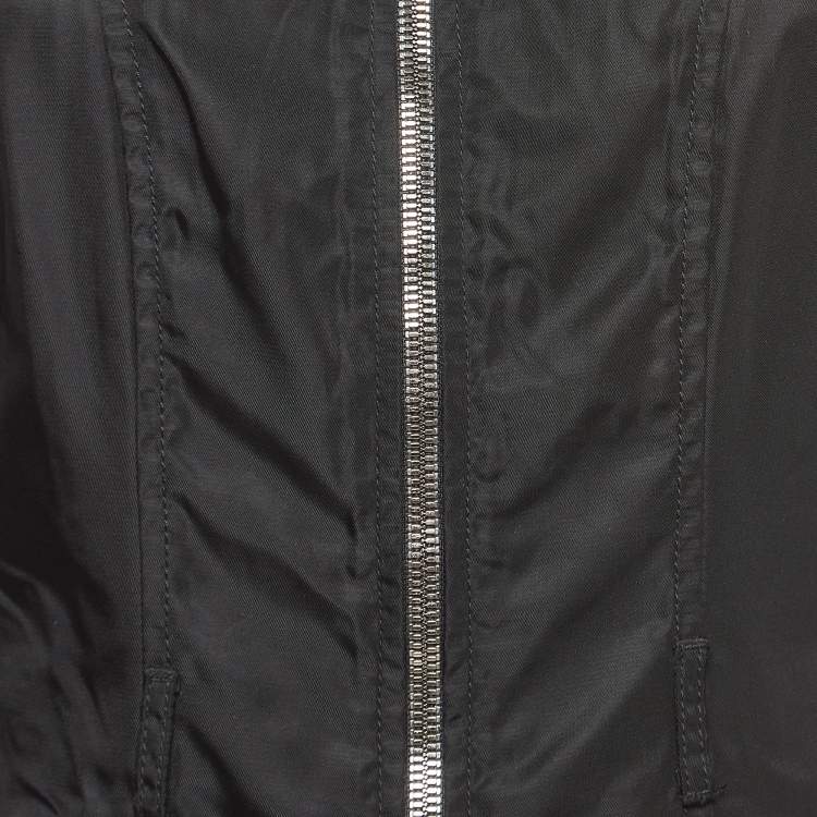 Pre Owned Prada Vintage Black Nylon & Leather Zip Front Jacket L