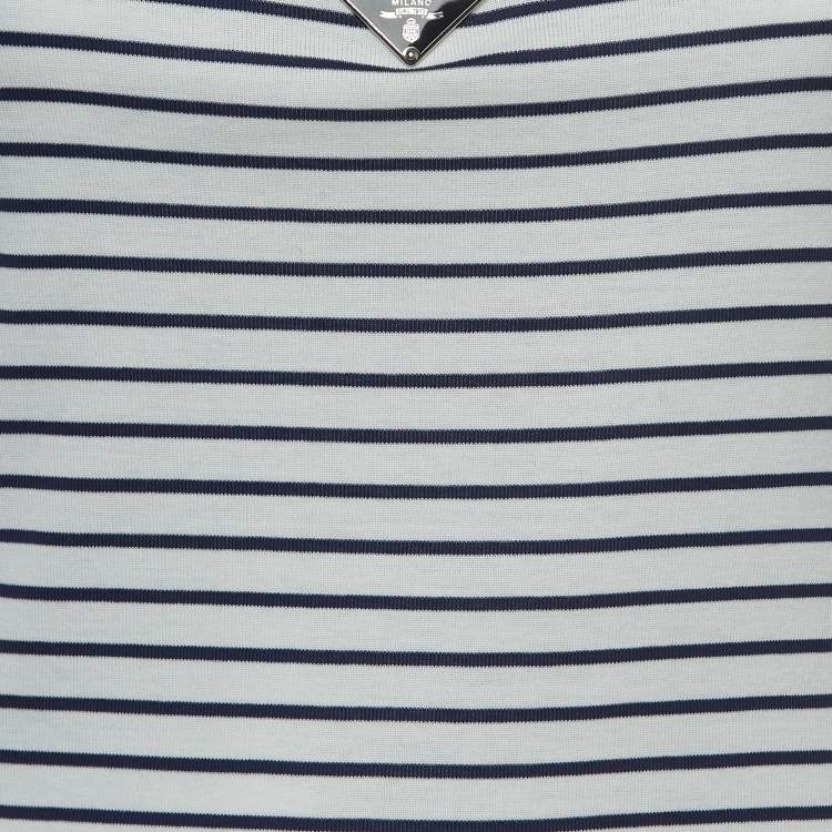 Pre Owned Prada White Striped Cotton Triangle Logo Detail Tank Top S