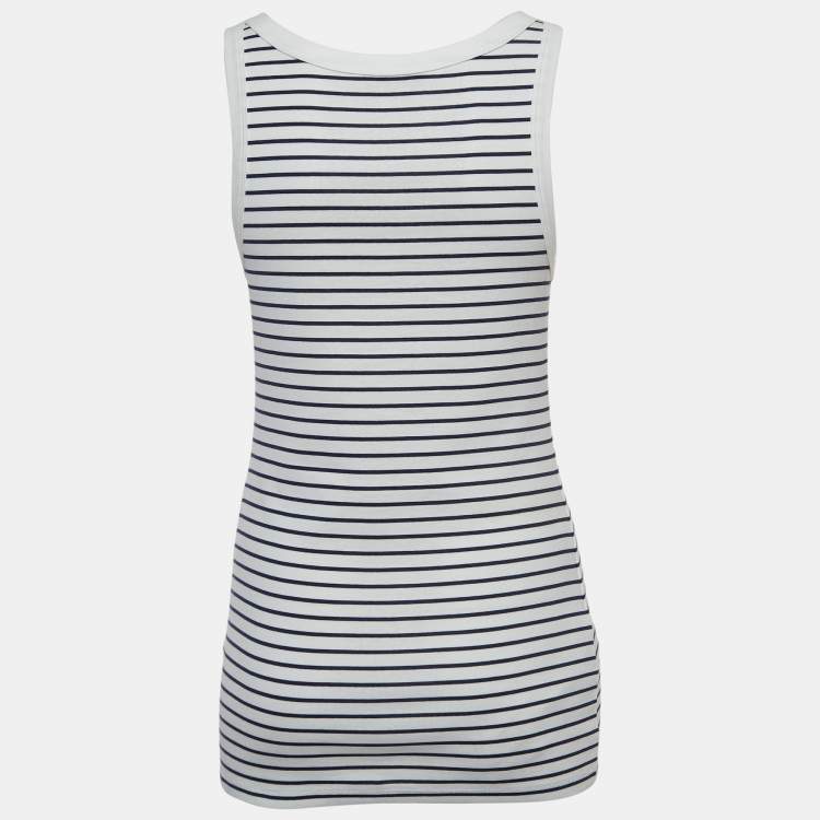 Pre Owned Prada White Striped Cotton Triangle Logo Detail Tank Top S
