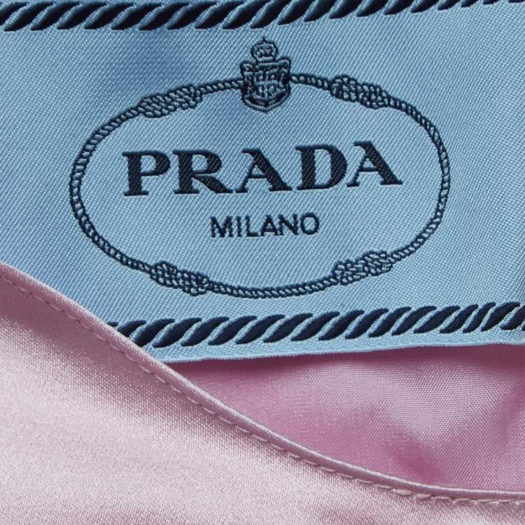 Pre Owned Prada Pink Printed Silk Floral Applique Duchess Shift Dress XL