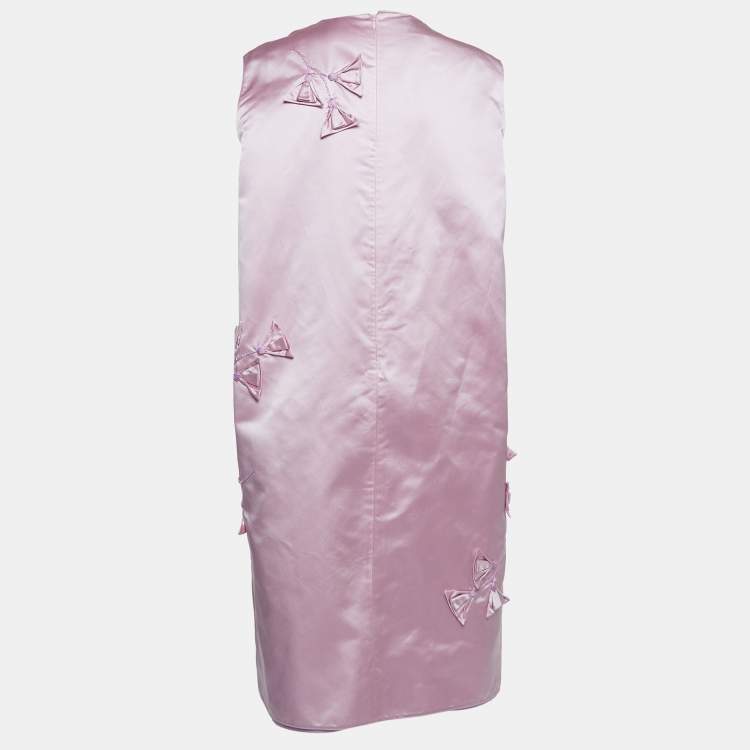 Pre Owned Prada Pink Printed Silk Floral Applique Duchess Shift Dress XL