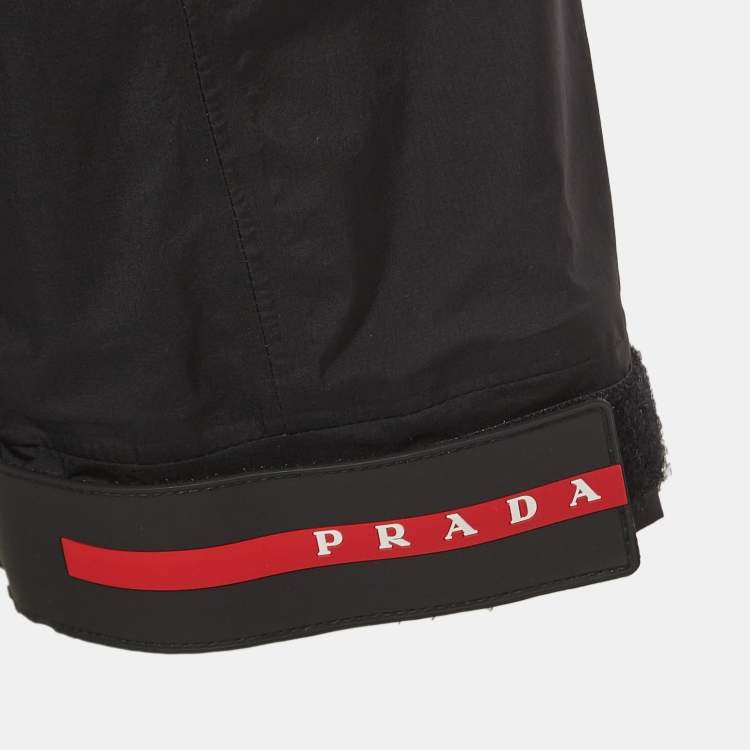 Pre Owned Prada Black Logo Print Nylon Active Pants XL