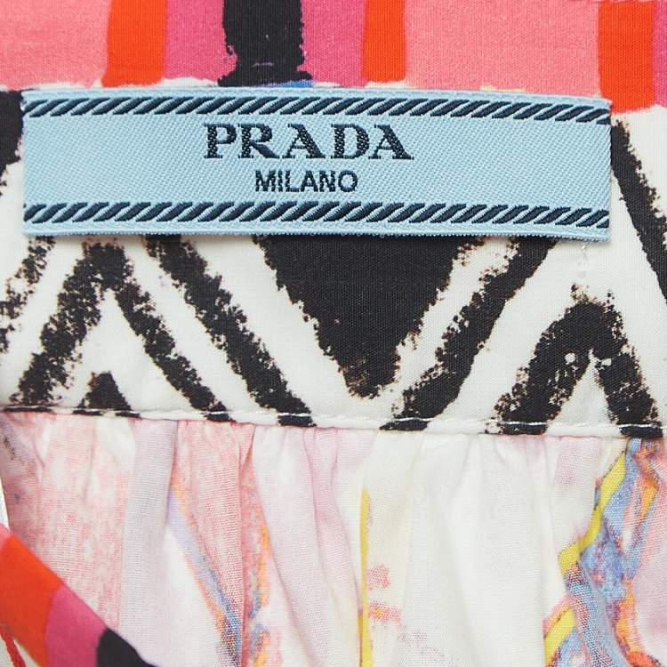 Pre Owned Prada Pink Floral Print Cotton Pleated Midi Skirt M