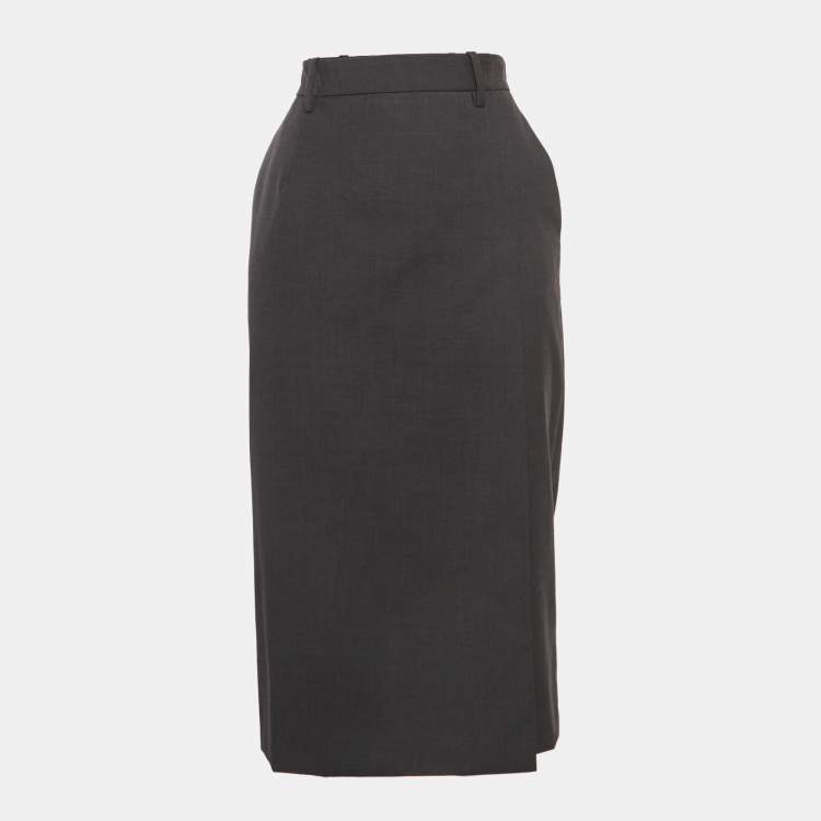Pre Owned Prada Grey Wool Slit Detail Pencil Skirt S