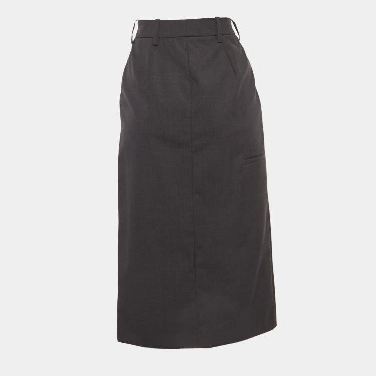 Pre Owned Prada Grey Wool Slit Detail Pencil Skirt S