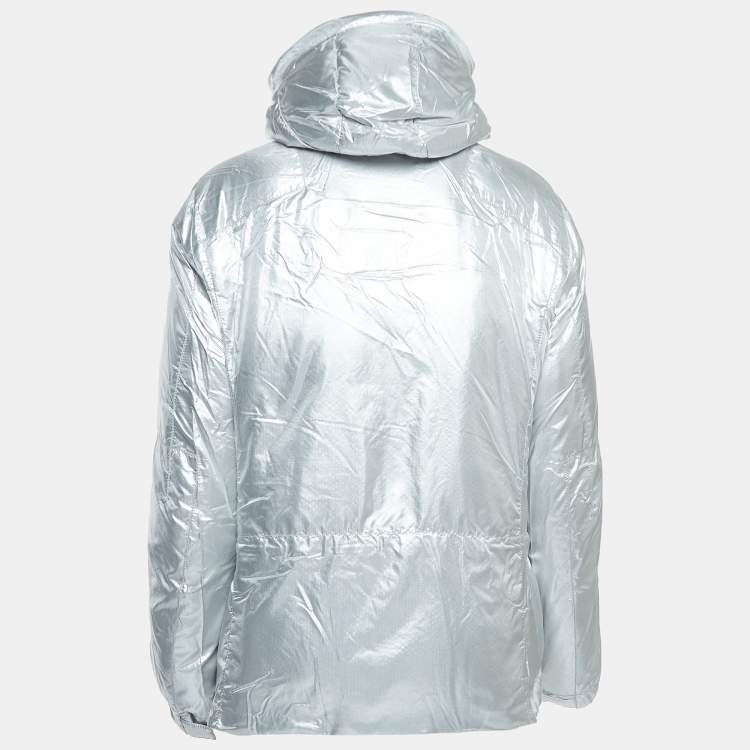 Pre Owned Prada Vintage Silver Nylon Detachable Hood Down Jacket M