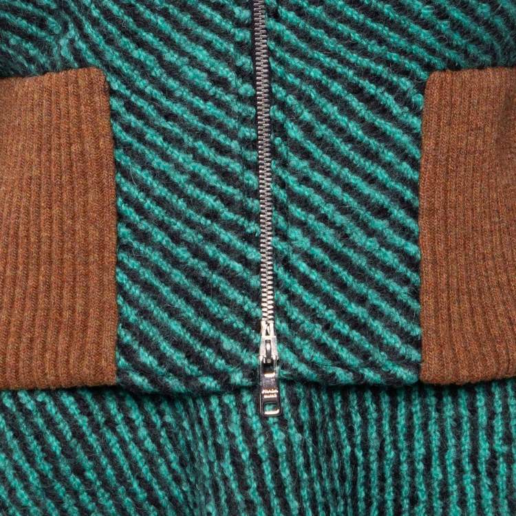 Pre Owned Prada Green Striped Wool Jacket & Skirt Set S/M
