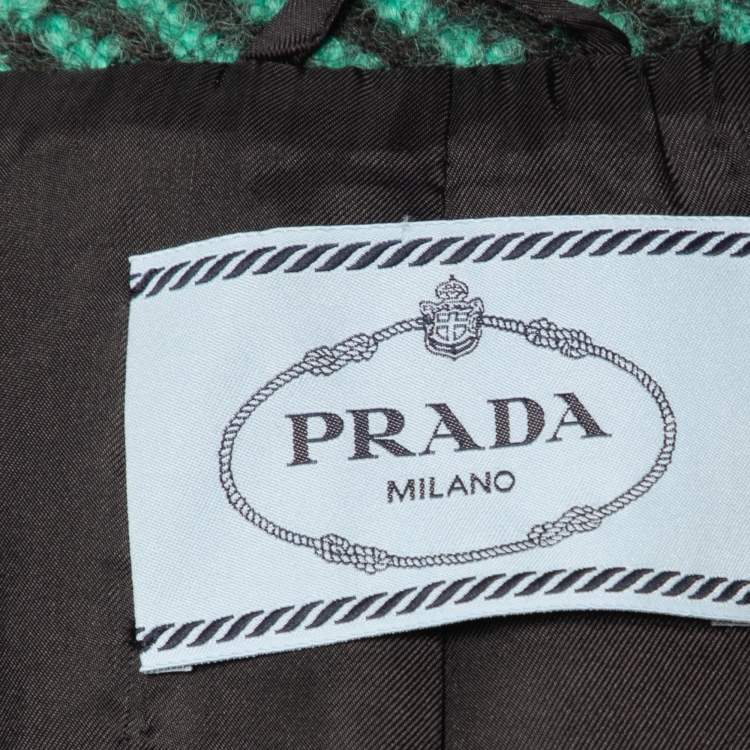 Pre Owned Prada Green Striped Wool Jacket & Skirt Set S/M