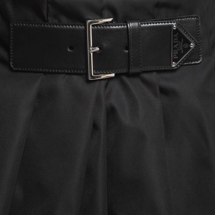 Pre Owned Prada Black Re-Nylon Belt Detail Pleated Mini Skirt XS