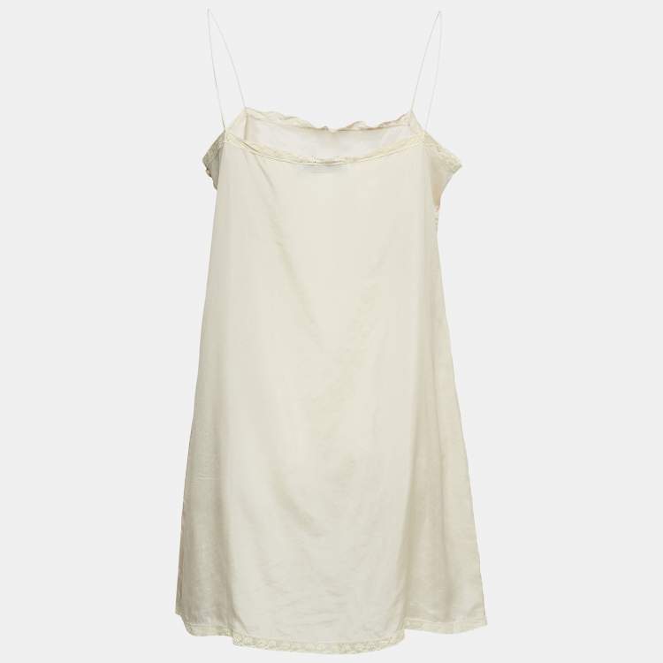 Pre Owned Prada Beige Lace Trim Satin Shoulder Strap Mini Slip Dress M