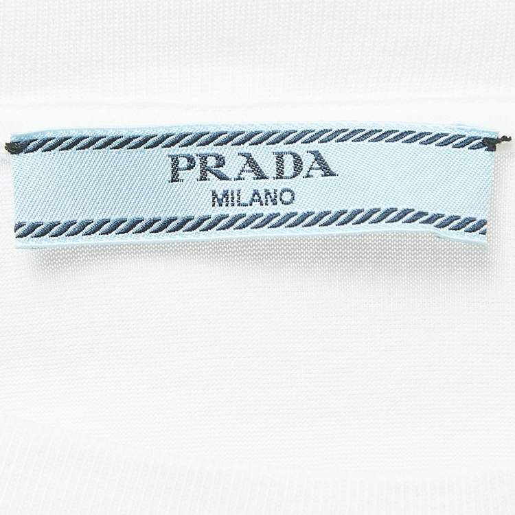Pre Owned Prada White Cotton Knit Re-Nylon Pouch Docking T-Shirt L