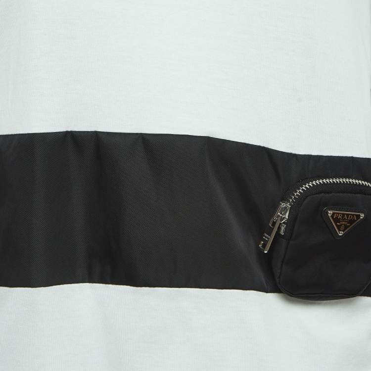 Pre Owned Prada White Cotton Knit Re-Nylon Pouch Docking T-Shirt L
