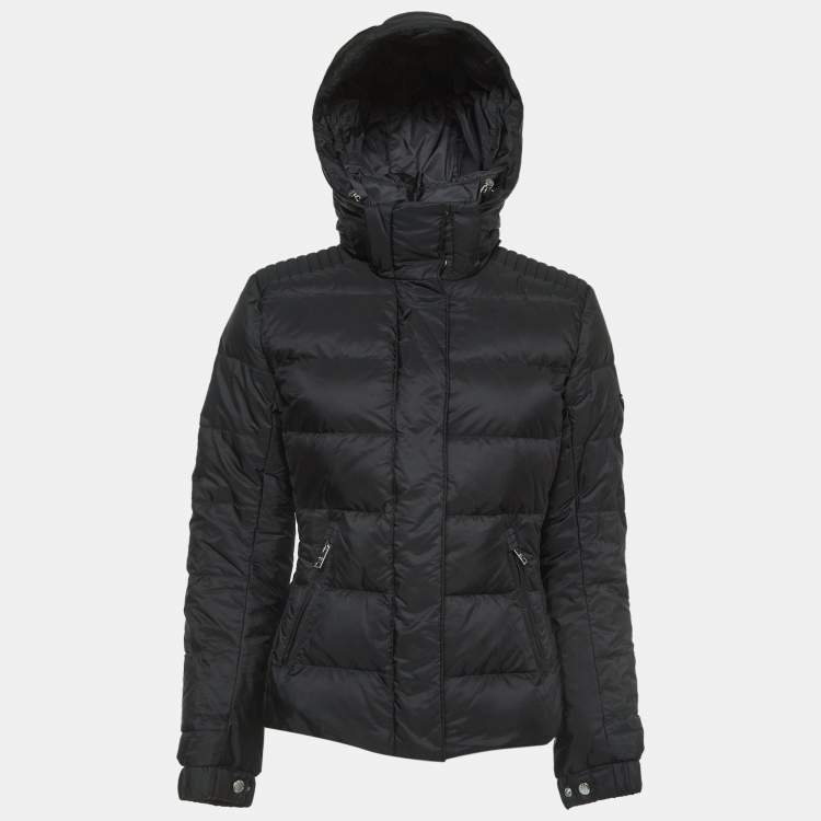 Prada Black Nylon Triangle Logo Applique Hooded Puffer