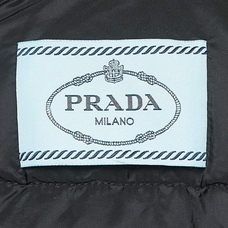 Pre Owned Prada Black Nylon Triangle Logo Applique Hooded Puffer Jacket M