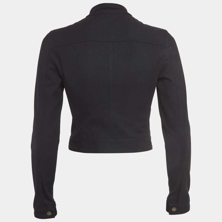 Pre Owned Prada Black Cotton Blend Zipper Front Cropped Jacket S