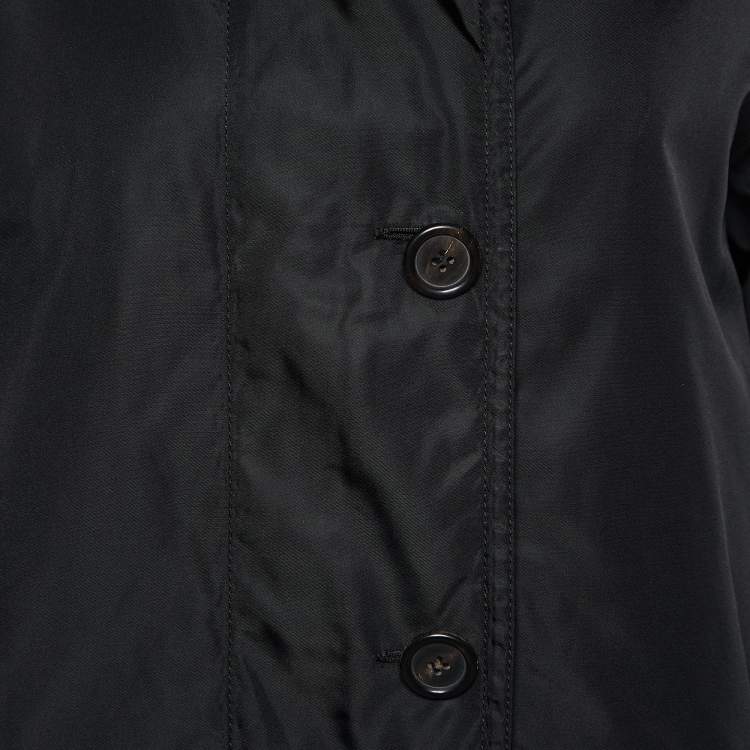 Pre Owned Prada Black Nylon Fur Trimmed Hooded Jacket L