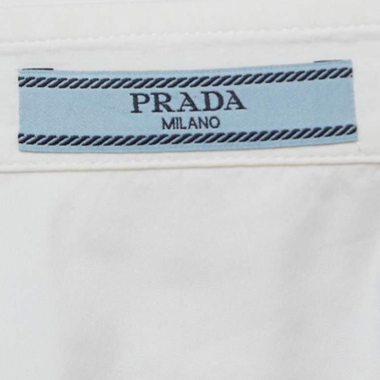 Pre Owned Prada White Stretch Cotton Full Sleeve Shirt M