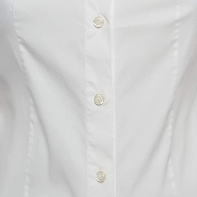 Pre Owned Prada White Stretch Cotton Full Sleeve Shirt M
