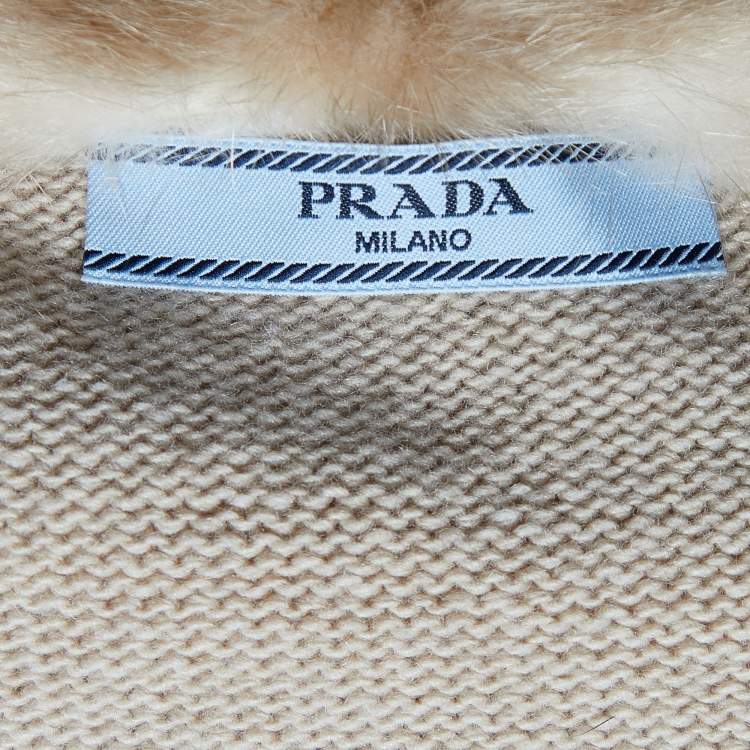 Pre Owned Prada Beige Wool & Cashmere Fur Trimmed Cardigan S