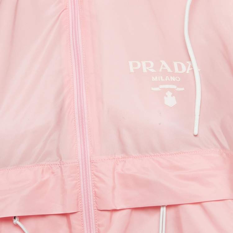 Pre Owned Prada Pink Re-Nylon Cropped Zip-Up Jacket S