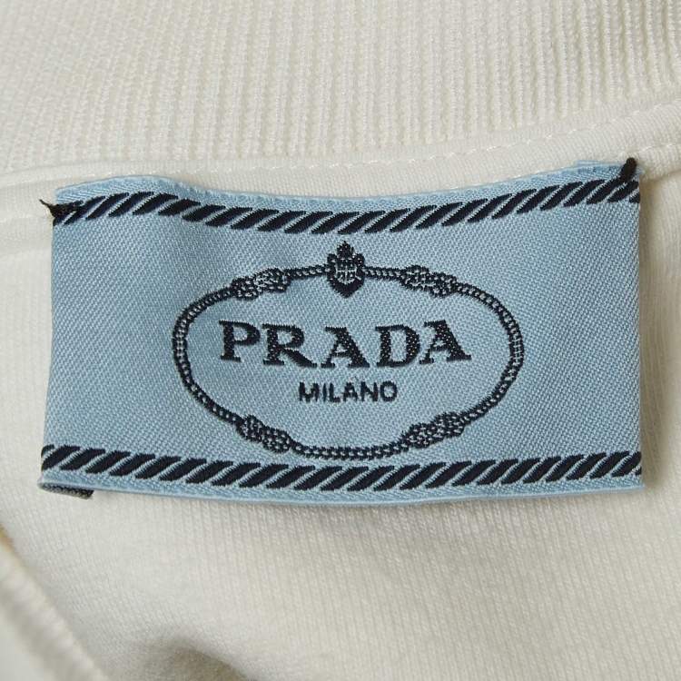 Pre Owned Prada White Logo Embossed Jersey Cropped T-Shirt M