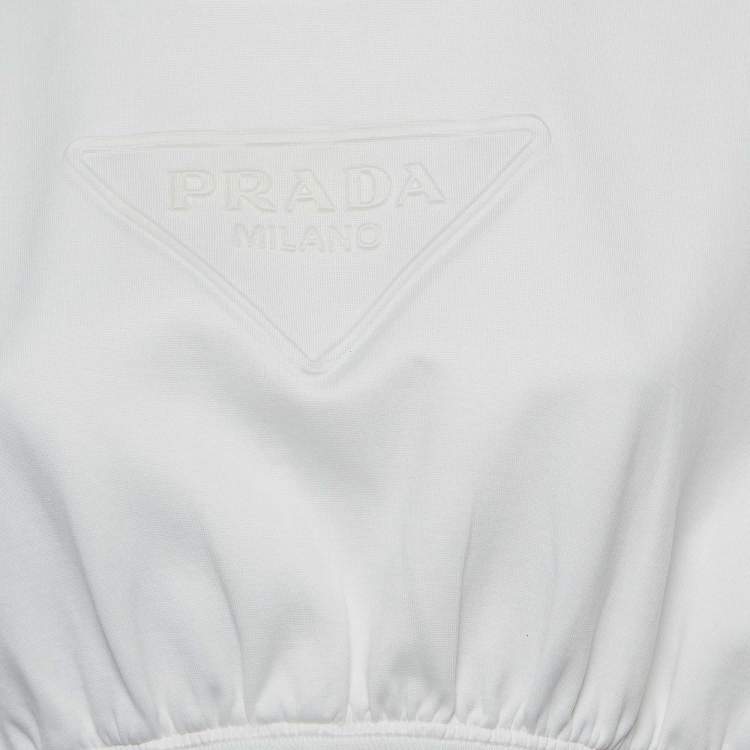 Pre Owned Prada White Logo Embossed Jersey Cropped T-Shirt M