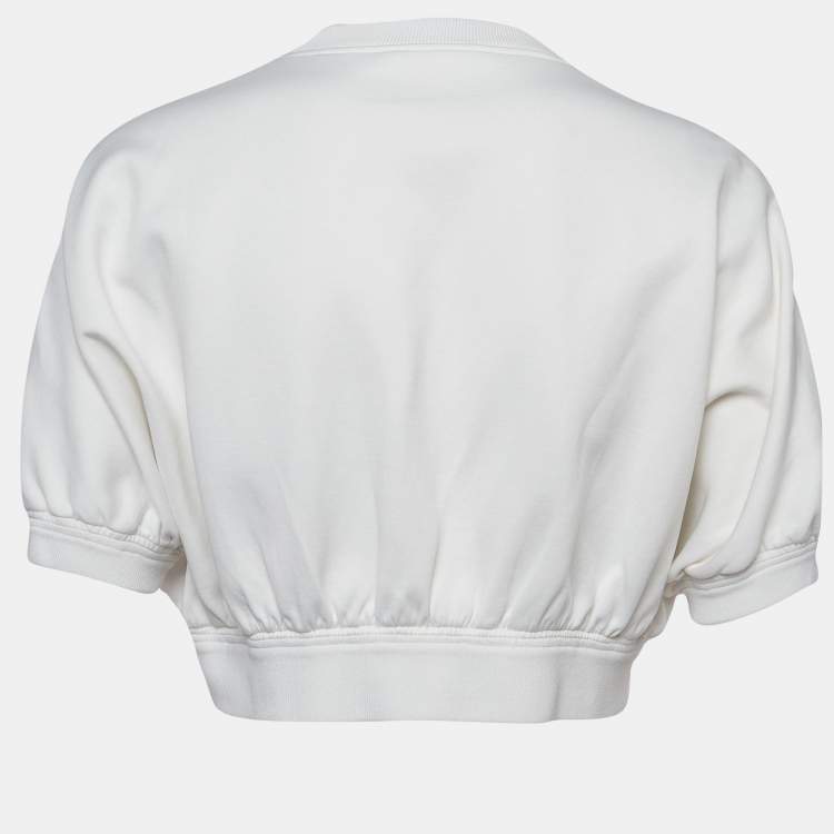 Pre Owned Prada White Logo Embossed Jersey Cropped T-Shirt M
