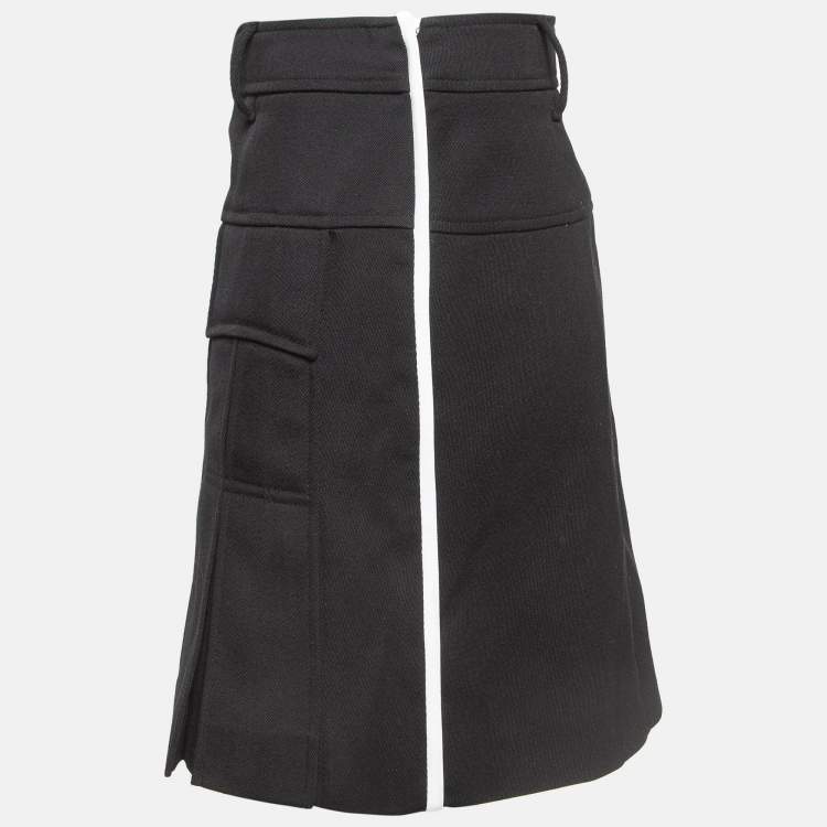 Pre Owned Prada Black Virgin Wool Pleated Mini Skirt S