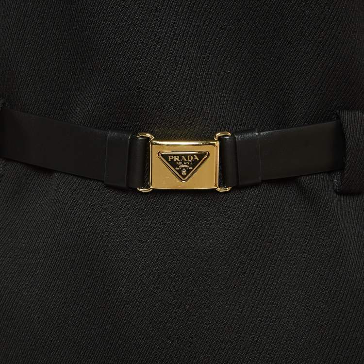 Pre Owned Prada Black Stretch Natté Tulle Sleeveless Belted Mini Dress M