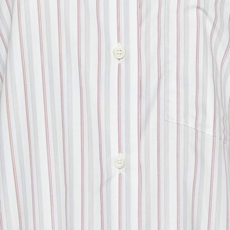 Pre Owned Prada White Striped Cotton Tie Neck Button Front Shirt M