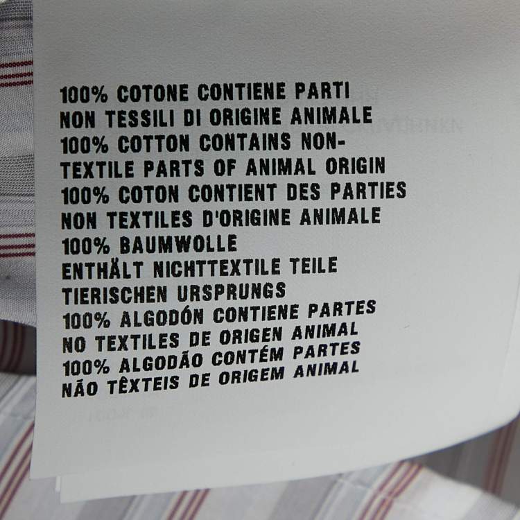 Pre Owned Prada White Striped Cotton Tie Neck Button Front Shirt M