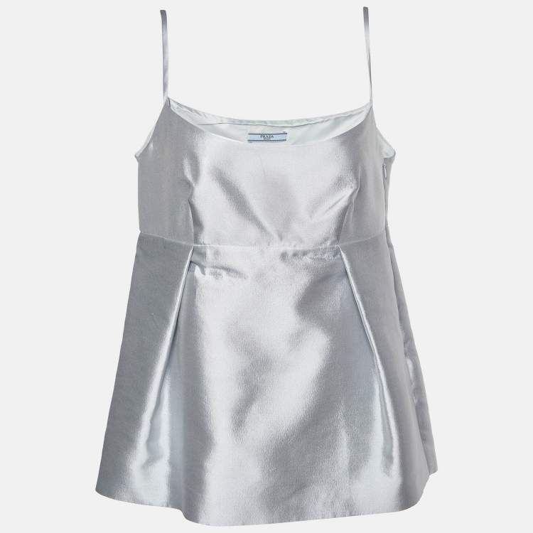 Pre Owned Prada Pale Blue Wool & Silk Peplum Sleeveless Top M