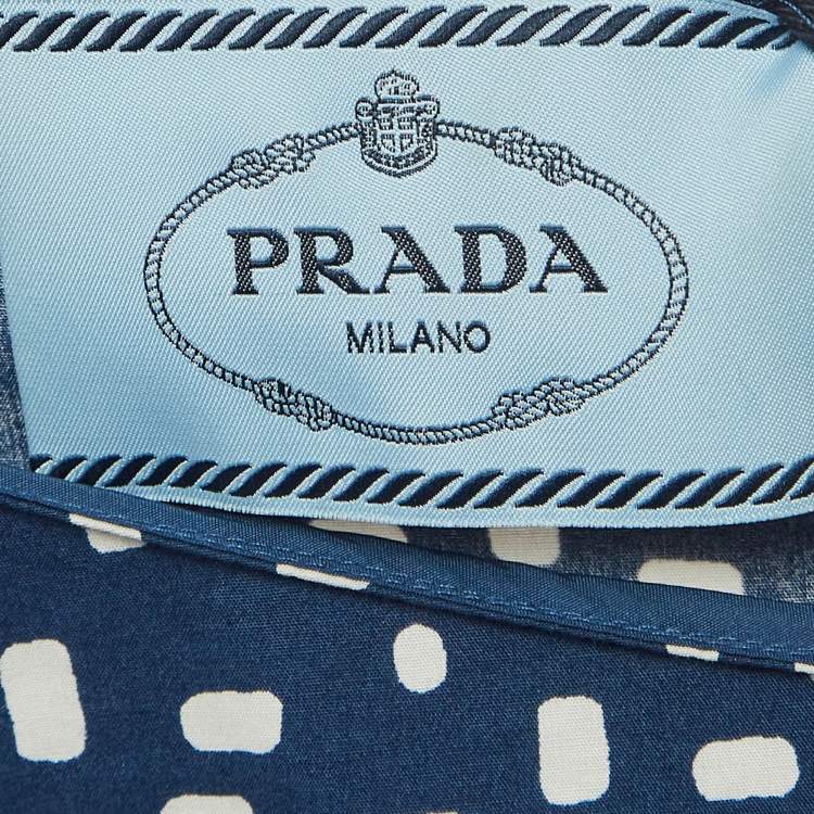 Pre Owned Prada Navy Blue Geometric Print Cotton Pleated Mini Dress S  