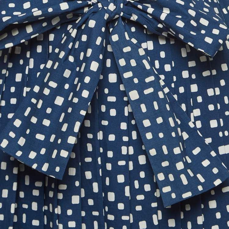 Pre Owned Prada Navy Blue Geometric Print Cotton Pleated Mini Dress S  