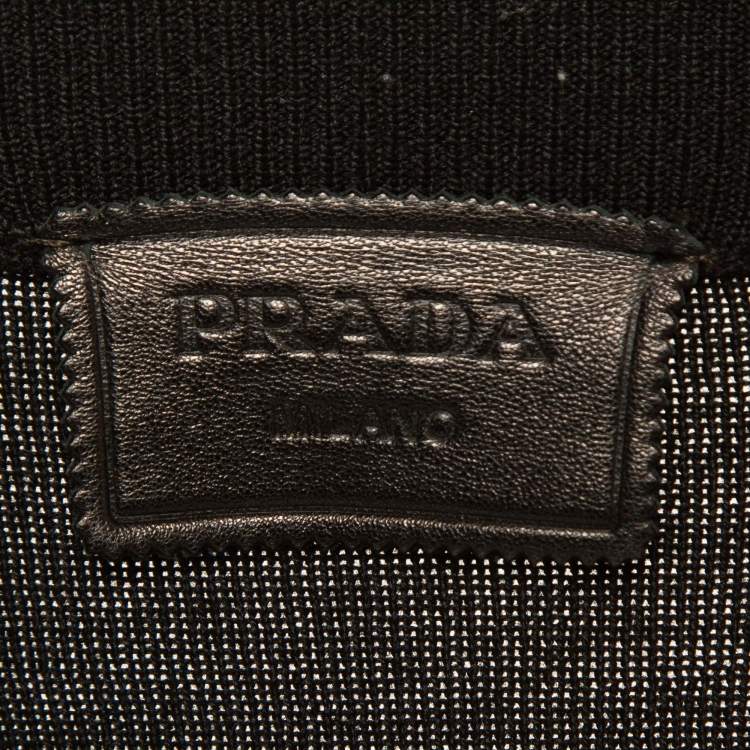 Pre Owned Prada Black Leather Trim Wool Zipper Jacket M