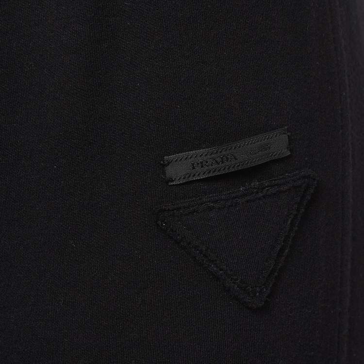 Pre Owned Prada Black Triangle Applique Cotton Knit Joggers M
