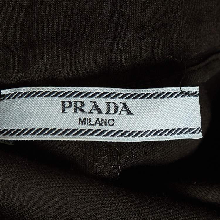 Pre Owned Prada Black Triangle Applique Cotton Knit Joggers M