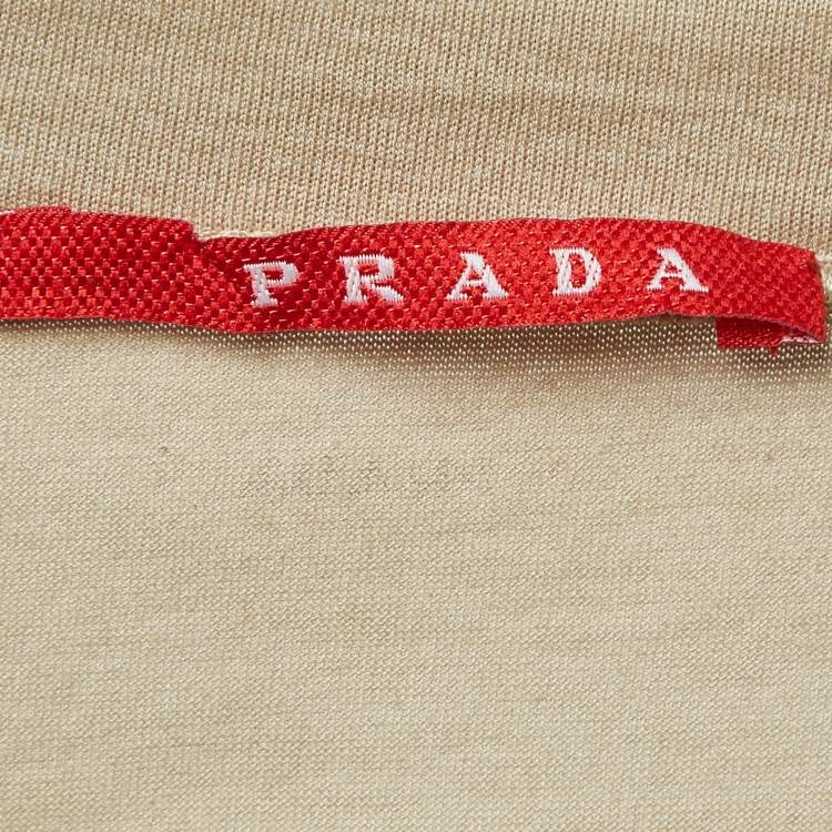 Pre Owned Prada Brown Cotton Knit V-Neck t-Shirt L