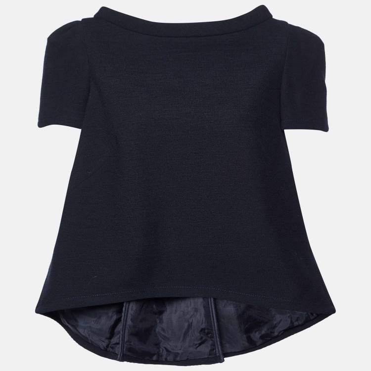 Pre Owned Prada Black Wool Flared Short Sleeve Top M