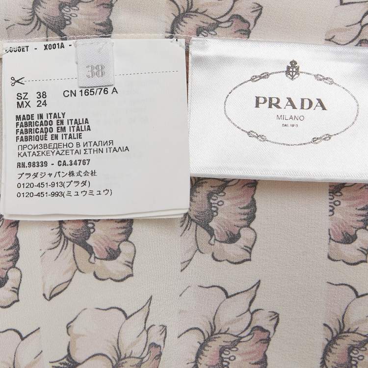 Pre Owned Prada Beige Daffodil Print Silk De Chine Top S
