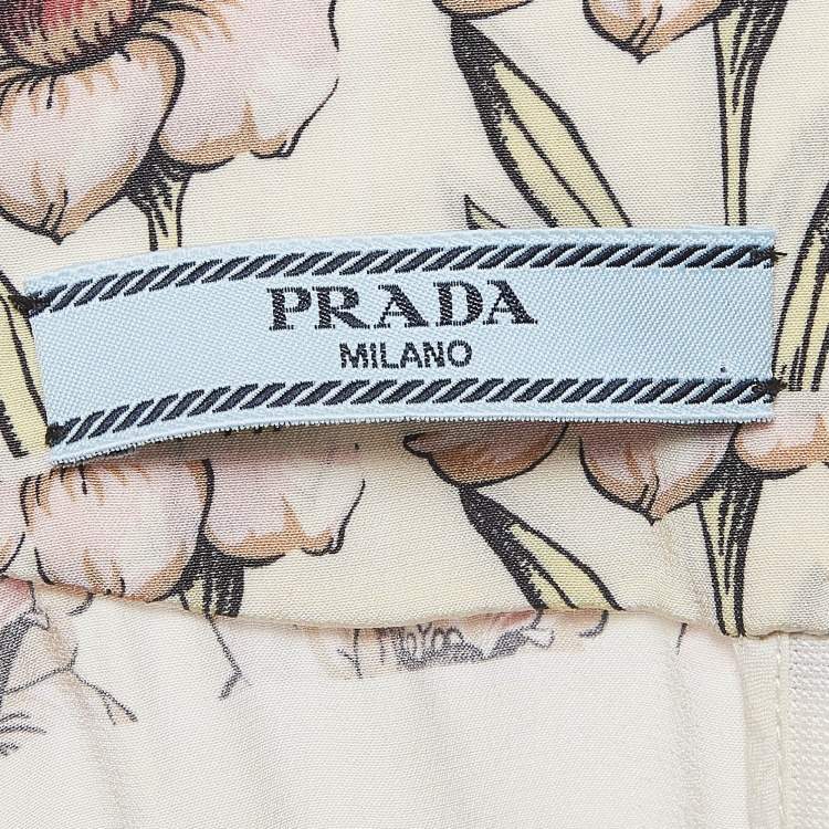 Pre Owned Prada Beige Daffodil Print Silk De Chine Top S