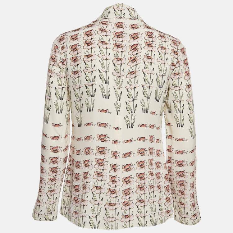 Pre Owned Prada Beige Daffodil Print Silk De Chine Top S
