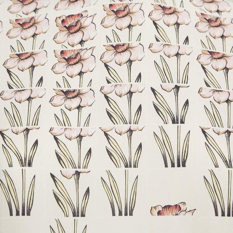 Pre Owned Prada Beige Daffodil Print Silk De Chine Top S