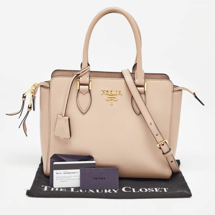Pre Owned Prada Beige Saffiano Lux/Soft Leather Convertible Tote