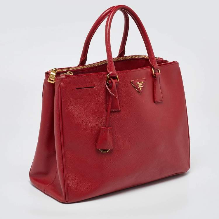 Pre Owned Prada Red Saffiano Leather Large Galleria Double Zip Tote