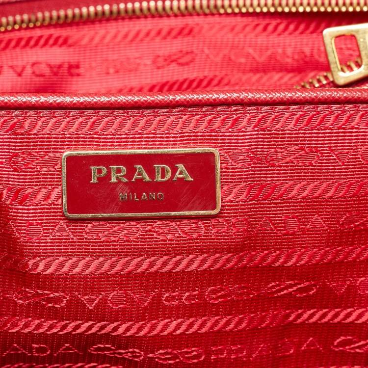 Pre Owned Prada Red Saffiano Leather Large Galleria Double Zip Tote