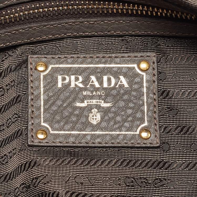 Pre Owned Prada Dark Grey Vitello Daino Leather Duffle Bag