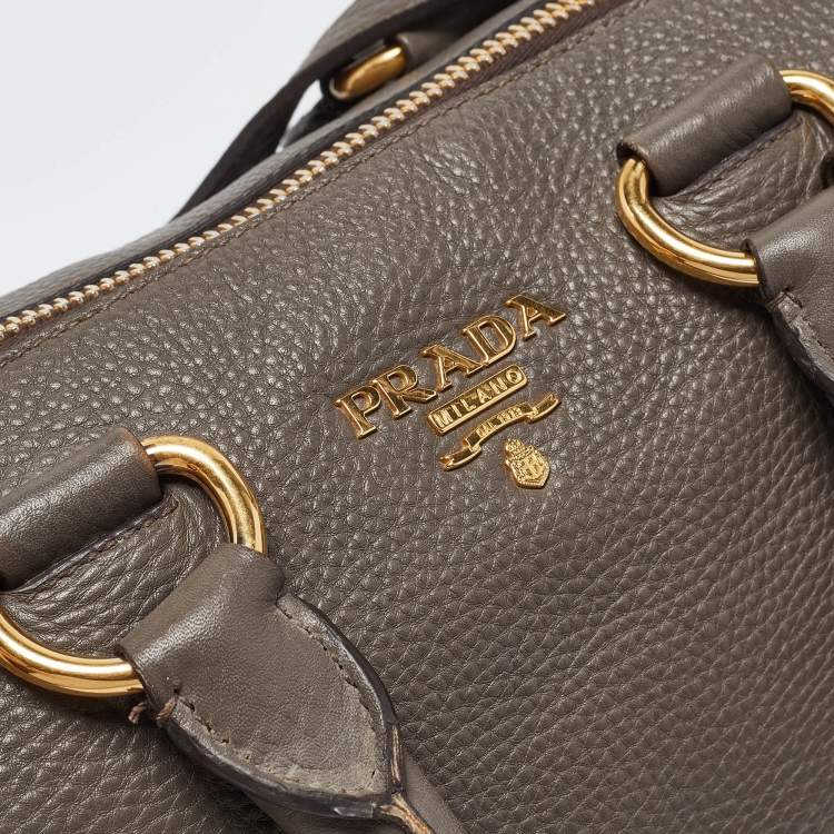 Pre Owned Prada Dark Grey Vitello Daino Leather Duffle Bag