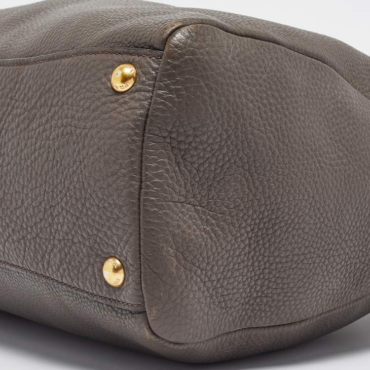 Pre Owned Prada Dark Grey Vitello Daino Leather Duffle Bag